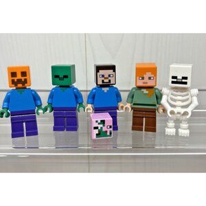 Lego Minifigure Minecraft Minifigures Steve Zombie Skeleton pumpkin lot of 5